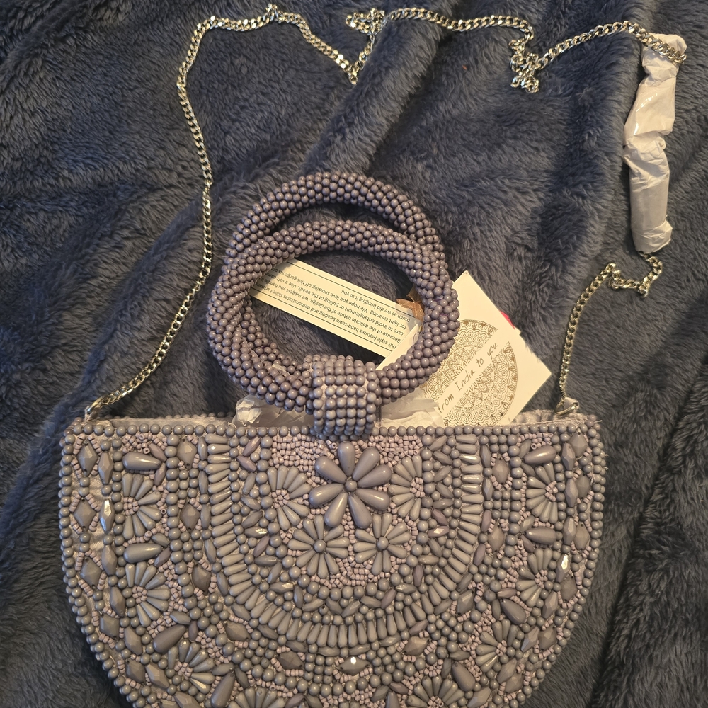 Elegant Beaded Purple Handbag